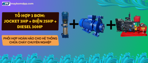 Tổ hợp 3 bơm: Jockey 3HP + bơm điện 25HP + bơm diesel 30HP – Phối hợp hoàn hảo cho hệ thống chữa cháy chuyên nghiệp